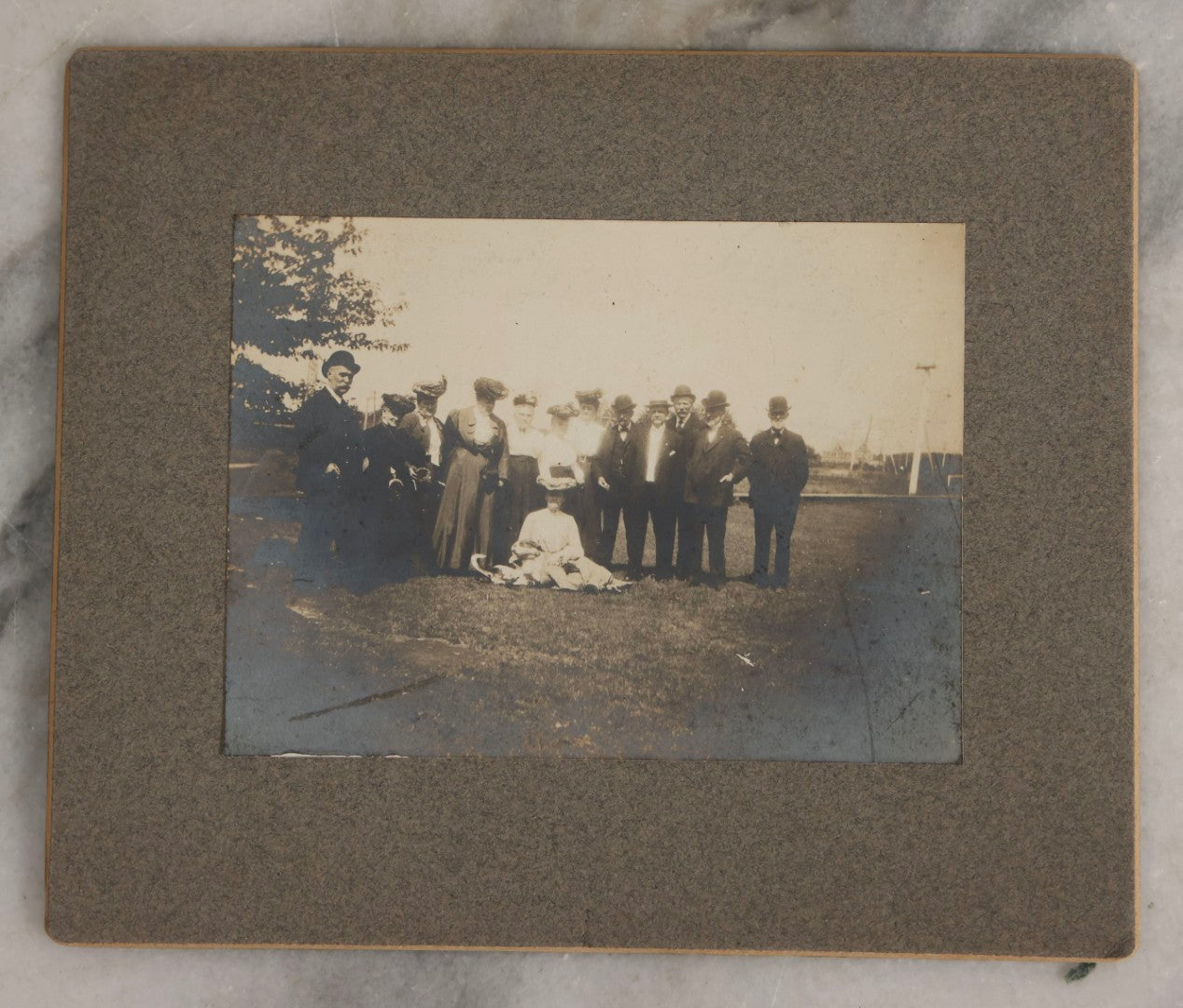 Lot 128 - Grouping Of Five Antique Outdoor Boarded Photographs, Victorian Era, Including Woman Fishing July 1896; Three Women Seated On Rocky Shore; Large Group With Dog June 1896; Ladies Posed On Porch Of “Chase Cabin”; And Group With Dog