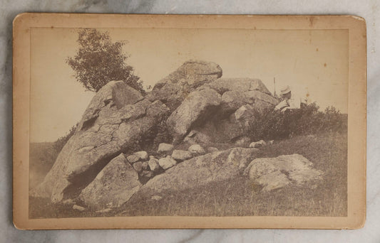 Lot 130 - Antique Large Cabinet Card Photograph Of Person Posed By Foliage And Rock Formation, Titled “A New England Pasture,” Holliston, Massachusetts