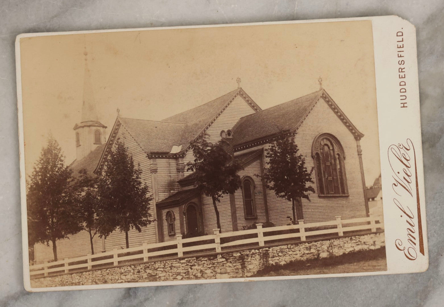Lot 131 - Pair Of Antique Cabinet Card Photographs Including Unidentified Priest With Pectoral Crucifix And Victorian Wooden Church, The Latter Photographed By Emil Vieler, Huddersfield, West Yorkshire, England