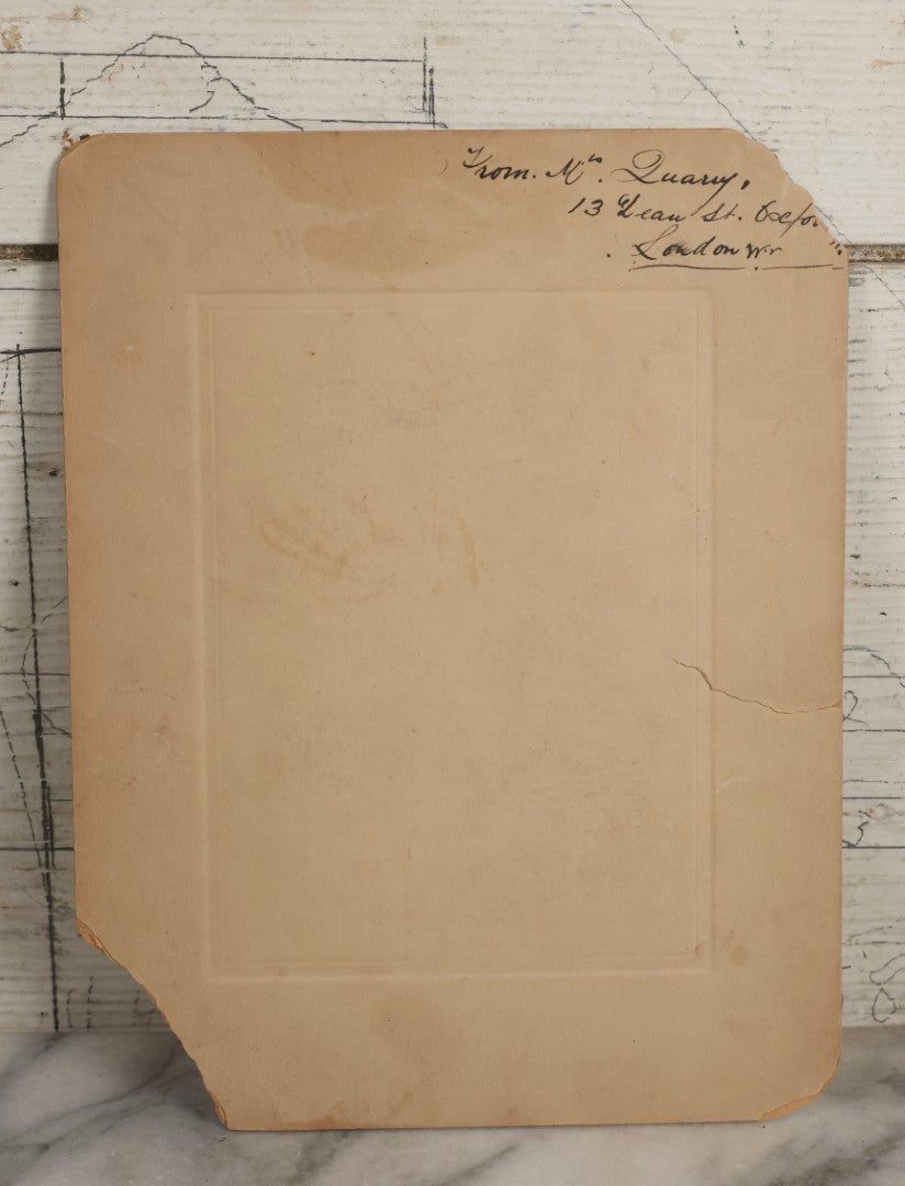 Lot 136 - Antique Boarded Photograph Of Grave And Monument Of Charles K. Quarry, 1913, Featuring Marble Cross With Shaking Hands Motif, Cemetery In London