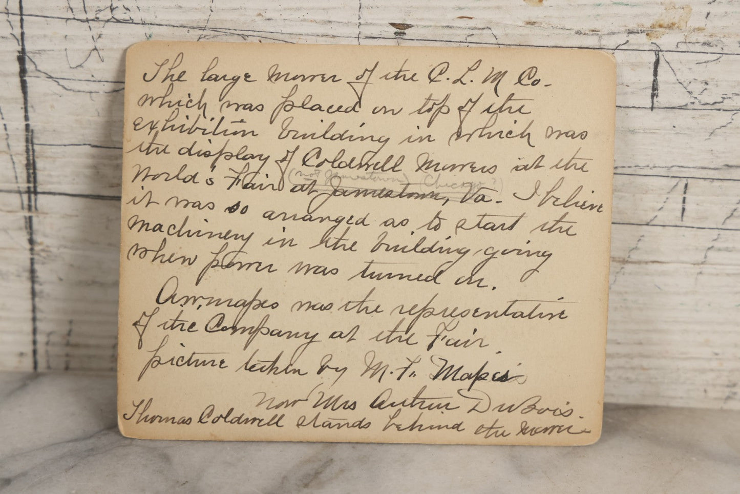 Lot 138 - Antique Boarded Photograph Of Large Hammer Machinery Display With Two Workers, Related To Caldwell Harness Exhibit At World's Fair, With Detailed Manuscript Note On Verso