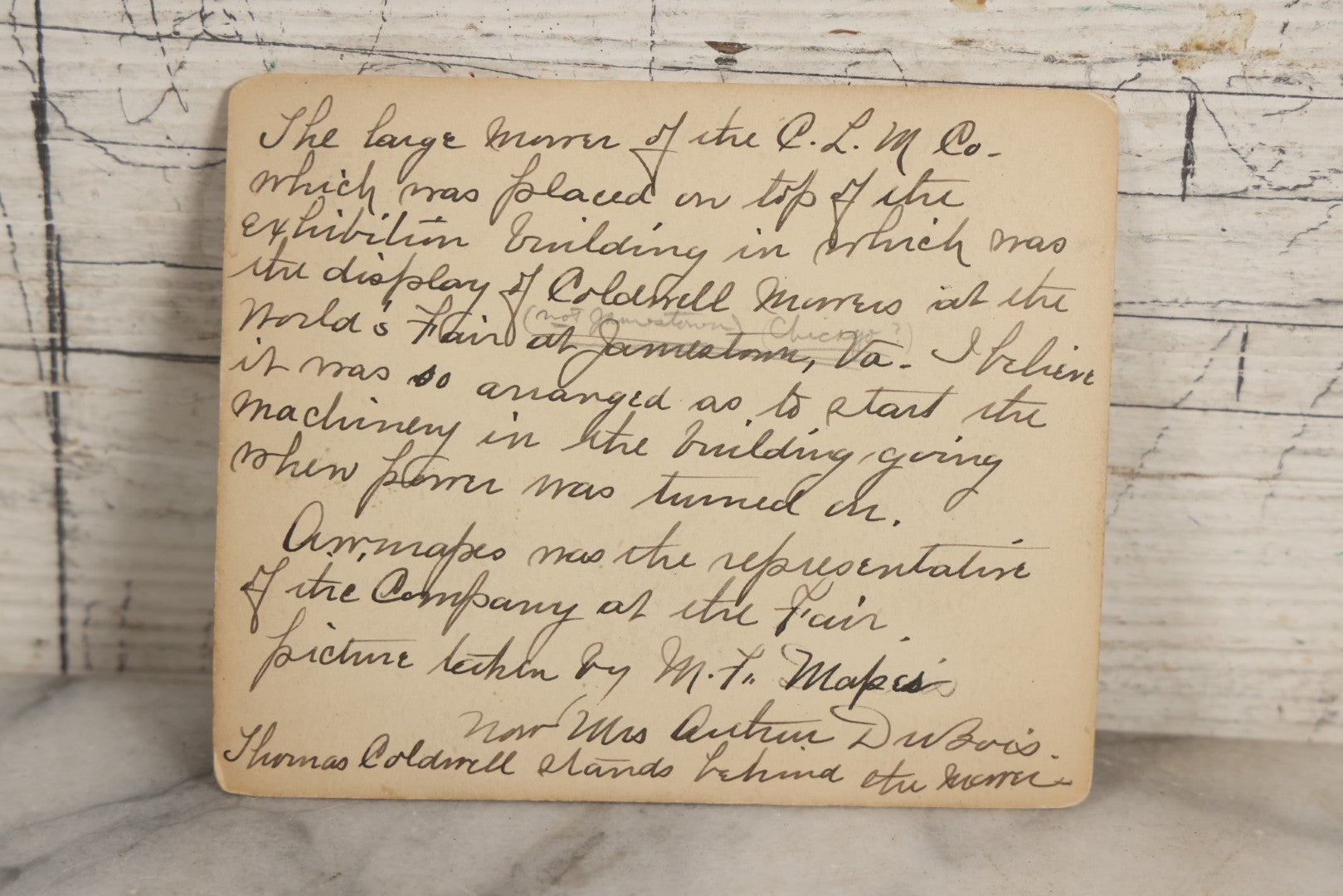 Lot 138 - Antique Boarded Photograph Of Large Hammer Machinery Display With Two Workers, Related To Caldwell Harness Exhibit At World's Fair, With Detailed Manuscript Note On Verso