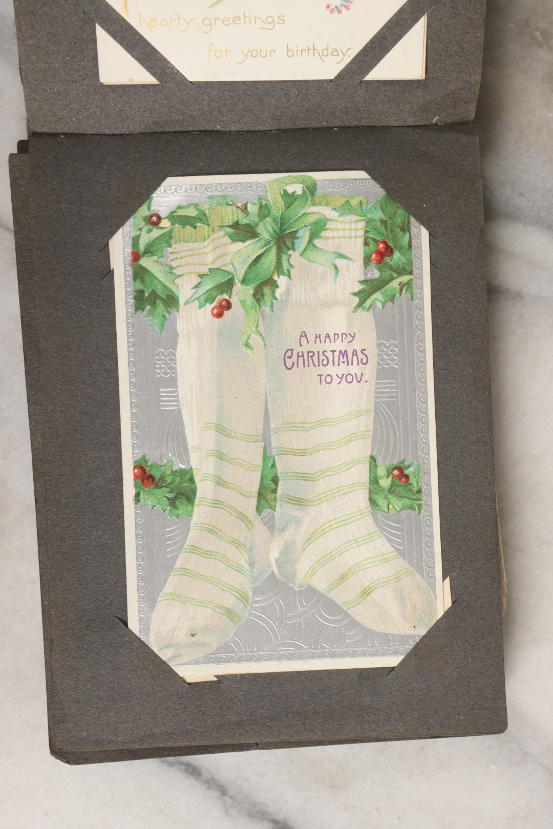 Lot 144 - Antique Postcard Album Containing 33 Postcards Including Christmas, Valentine's, & Easter Cards And Massachusetts Views Such As Charlestown Bridge, Haunted Mill In West Peabody, Deer Island Light, Narbonne House, And Malden Fire House No. 1