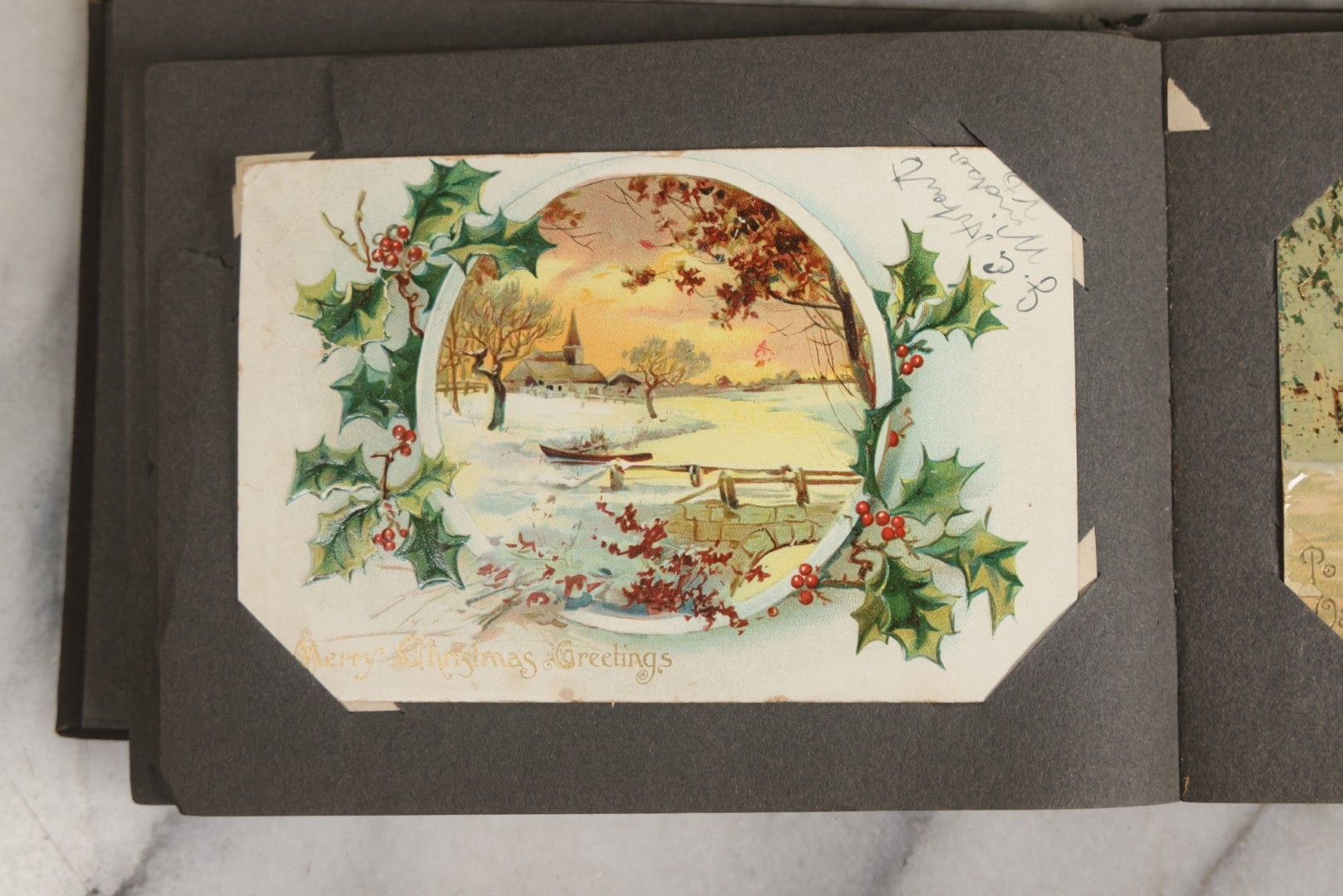 Lot 144 - Antique Postcard Album Containing 33 Postcards Including Christmas, Valentine's, & Easter Cards And Massachusetts Views Such As Charlestown Bridge, Haunted Mill In West Peabody, Deer Island Light, Narbonne House, And Malden Fire House No. 1