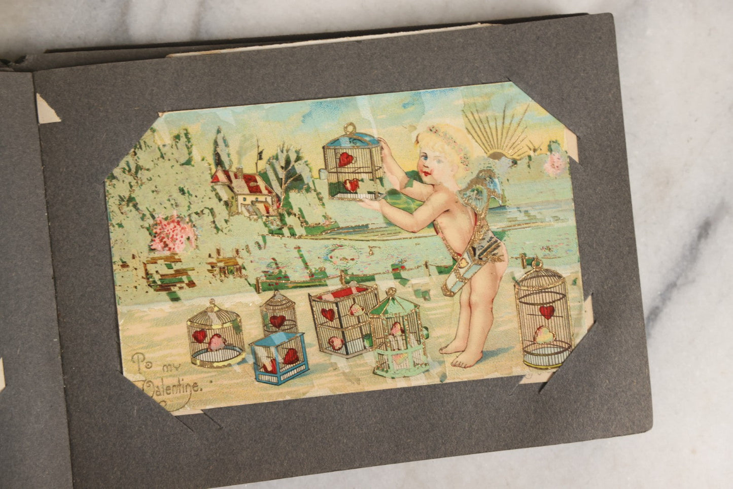 Lot 144 - Antique Postcard Album Containing 33 Postcards Including Christmas, Valentine's, & Easter Cards And Massachusetts Views Such As Charlestown Bridge, Haunted Mill In West Peabody, Deer Island Light, Narbonne House, And Malden Fire House No. 1