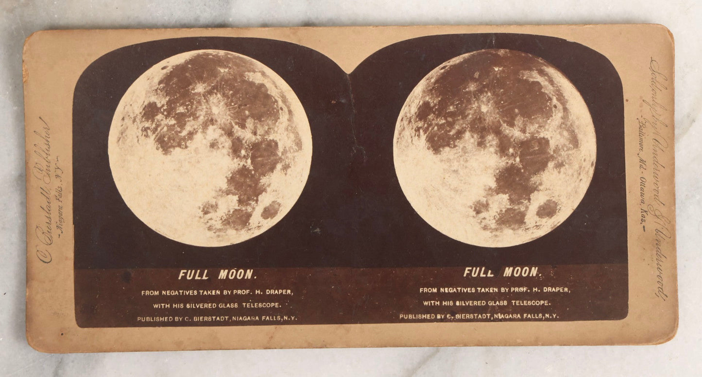 Lot 145 - Antique Photographic Stereoview Of The Full Moon From Negatives Taken By Prof. H. Draper With His Silvered Glass Telescope, Published By C. Bierstadt, Niagara Falls, New York, And Sold By Underwood And Underwood