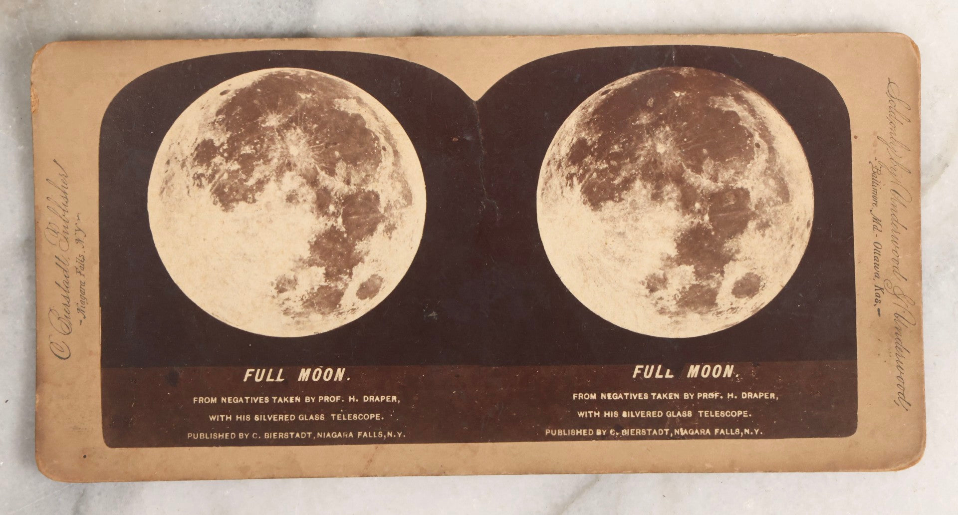 Lot 145 - Antique Photographic Stereoview Of The Full Moon From Negatives Taken By Prof. H. Draper With His Silvered Glass Telescope, Published By C. Bierstadt, Niagara Falls, New York, And Sold By Underwood And Underwood