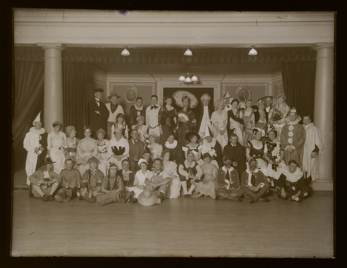 Lot 146 - Vintage Glass Plate Photographic Negative Of Halloween Costume Party With Group In Period Costumes At Indoor Gathering