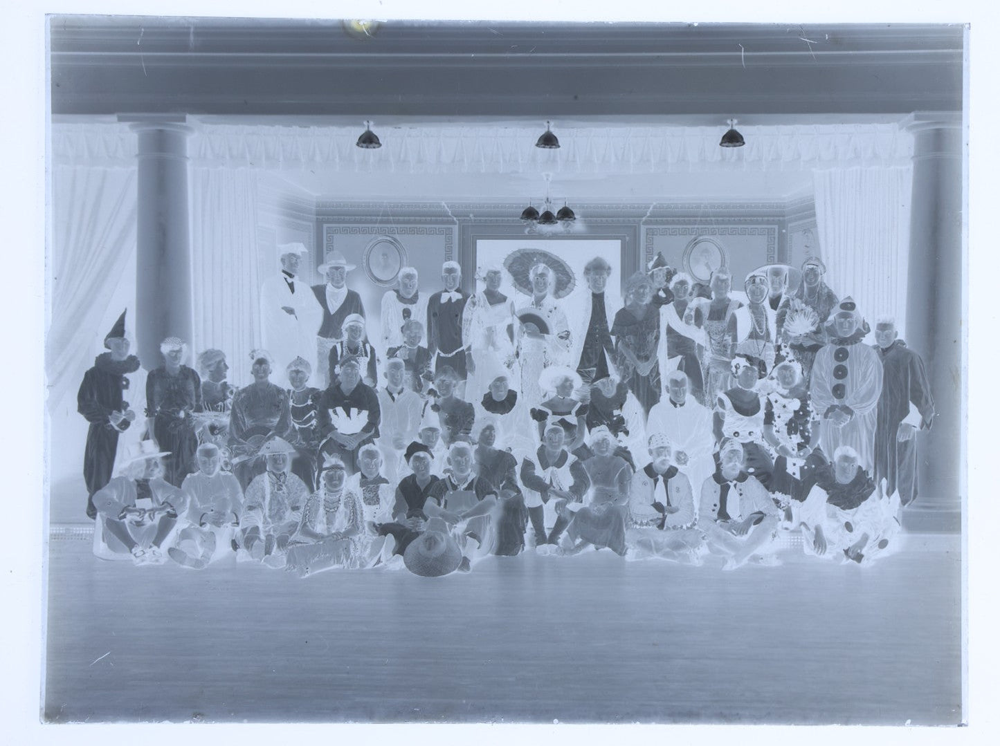 Lot 146 - Vintage Glass Plate Photographic Negative Of Halloween Costume Party With Group In Period Costumes At Indoor Gathering