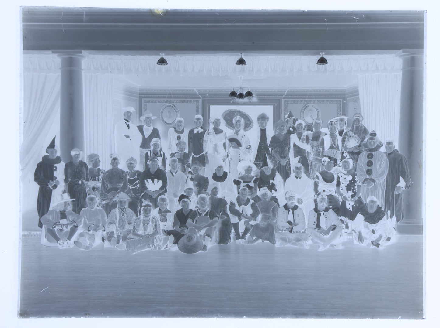 Lot 146 - Vintage Glass Plate Photographic Negative Of Halloween Costume Party With Group In Period Costumes At Indoor Gathering