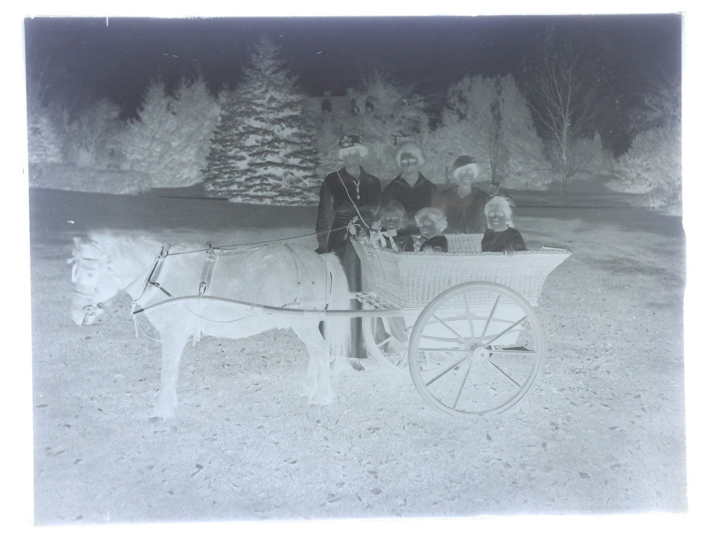 Lot 150 - Grouping Of Four Vintage Glass Plate Photographic Negatives Including Boat Scene, Luncheonette, And Two Views Of Children In Horse-Drawn Carriage