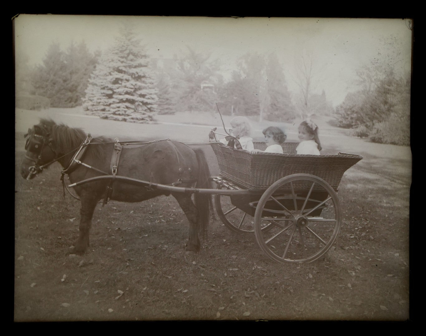 Lot 150 - Grouping Of Four Vintage Glass Plate Photographic Negatives Including Boat Scene, Luncheonette, And Two Views Of Children In Horse-Drawn Carriage