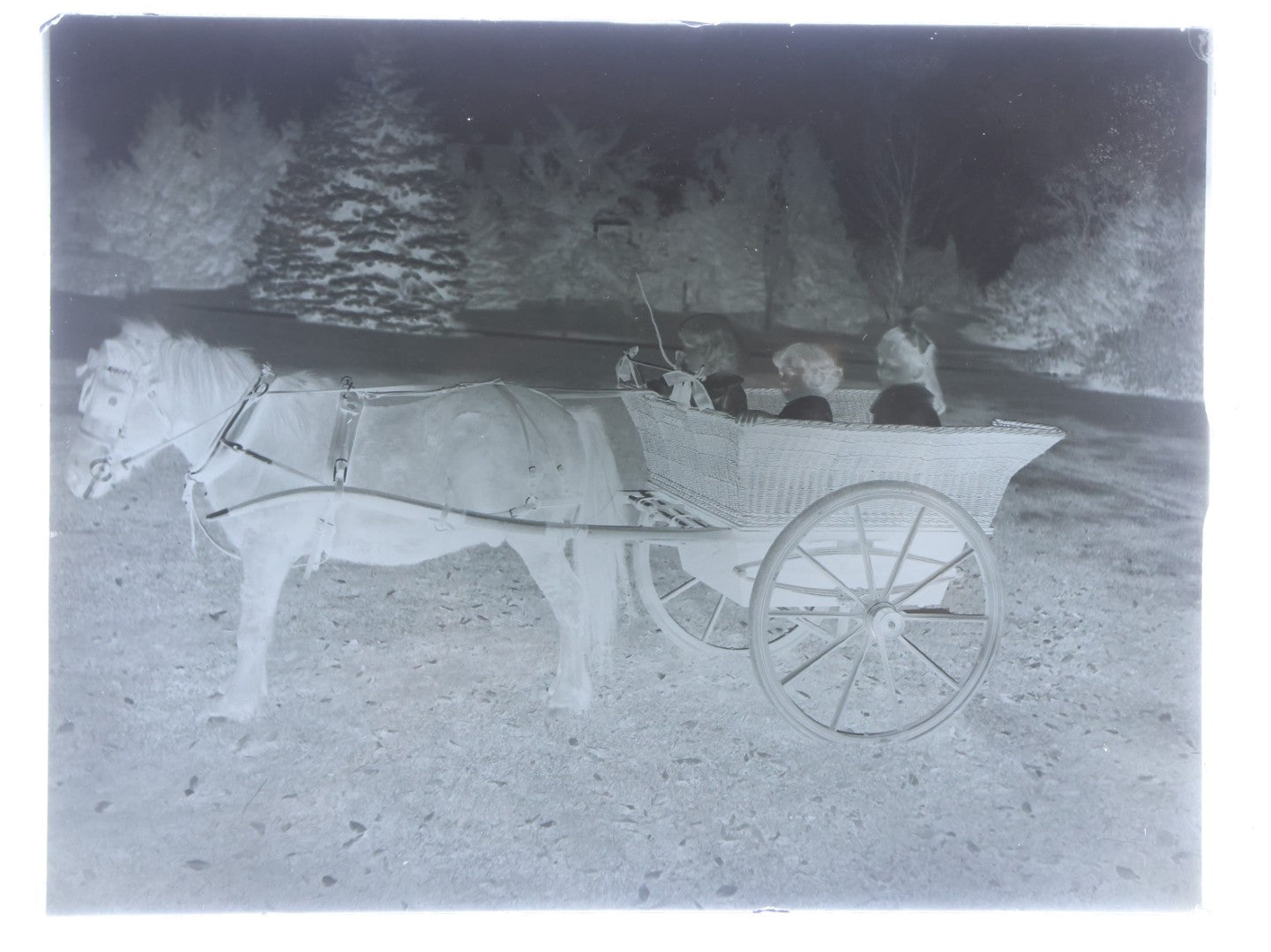Lot 150 - Grouping Of Four Vintage Glass Plate Photographic Negatives Including Boat Scene, Luncheonette, And Two Views Of Children In Horse-Drawn Carriage