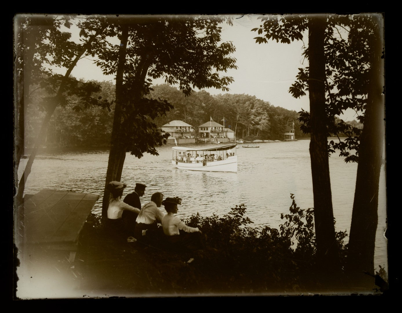 Lot 150 - Grouping Of Four Vintage Glass Plate Photographic Negatives Including Boat Scene, Luncheonette, And Two Views Of Children In Horse-Drawn Carriage