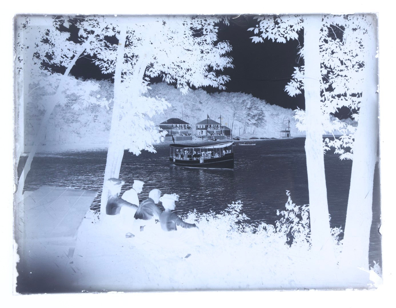 Lot 150 - Grouping Of Four Vintage Glass Plate Photographic Negatives Including Boat Scene, Luncheonette, And Two Views Of Children In Horse-Drawn Carriage