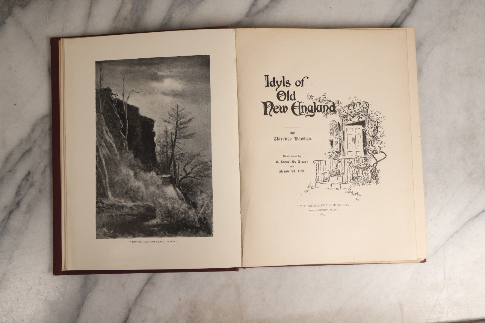 Lot 158 - "Idyls Of Old New England" Antique Poetry Book By Clarence Hawkes, Illustrated By R. Lionel De Lisser And Bessie W. Bell, Published By Picturesque Publishing Co., Northampton, Massachusetts, 1897