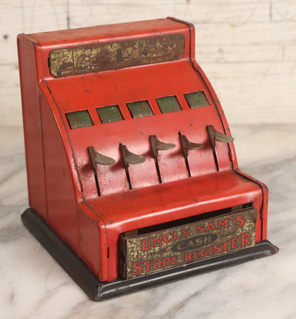 Lot 172 - Antique Uncle Sam's Cash Store Register Tin Lithograph Toy Cash Register By The Durable Toy & Novelty Co., New York City And Cleveland, Ohio, 4-3/4" H