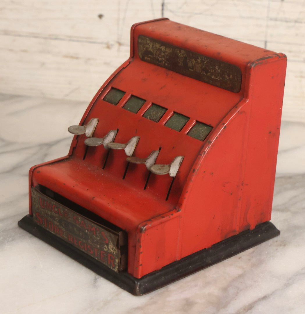 Lot 172 - Antique Uncle Sam's Cash Store Register Tin Lithograph Toy Cash Register By The Durable Toy & Novelty Co., New York City And Cleveland, Ohio, 4-3/4" H