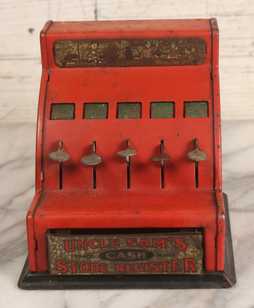 Lot 172 - Antique Uncle Sam's Cash Store Register Tin Lithograph Toy Cash Register By The Durable Toy & Novelty Co., New York City And Cleveland, Ohio, 4-3/4" H