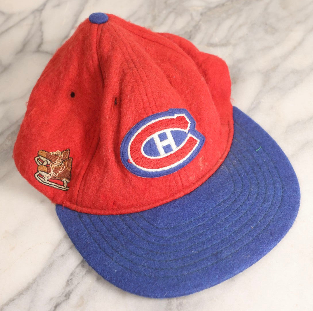 Lot 173 - Vintage Montreal Canadiens N.H.L. Wool Felt Hat With Embroidered Ice Skate Graphic, Blue Bill With Red Body, Made In U.S.A..