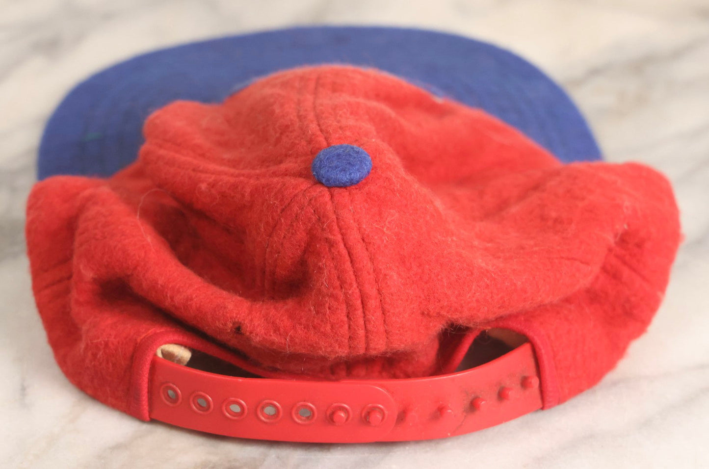 Lot 173 - Vintage Montreal Canadiens N.H.L. Wool Felt Hat With Embroidered Ice Skate Graphic, Blue Bill With Red Body, Made In U.S.A..