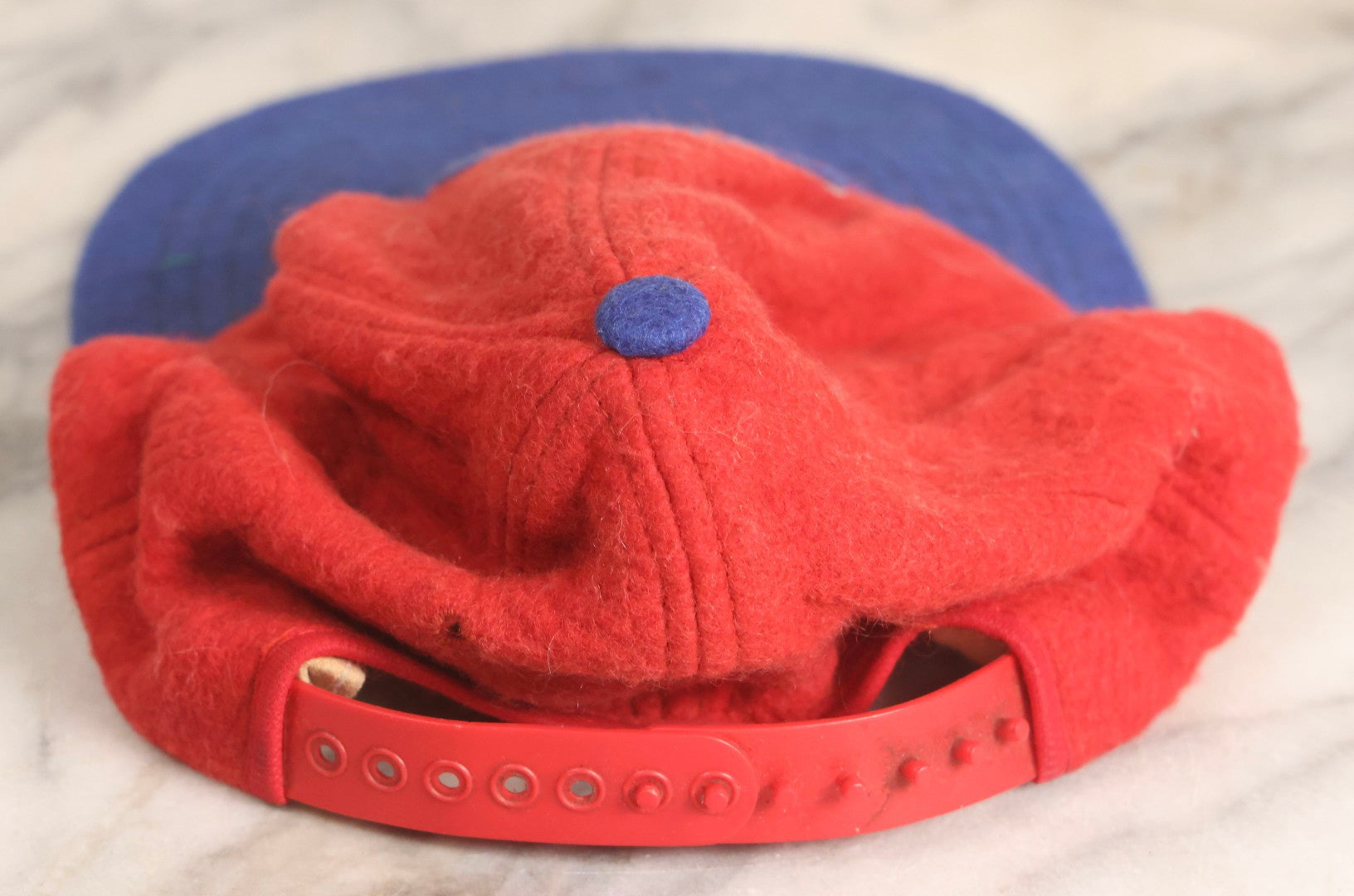 Lot 173 - Vintage Montreal Canadiens N.H.L. Wool Felt Hat With Embroidered Ice Skate Graphic, Blue Bill With Red Body, Made In U.S.A..