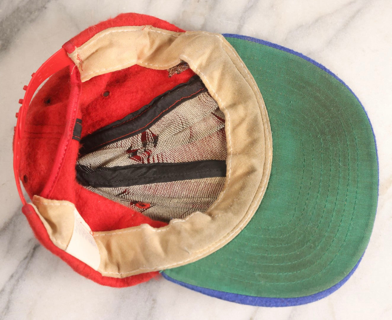 Lot 173 - Vintage Montreal Canadiens N.H.L. Wool Felt Hat With Embroidered Ice Skate Graphic, Blue Bill With Red Body, Made In U.S.A..