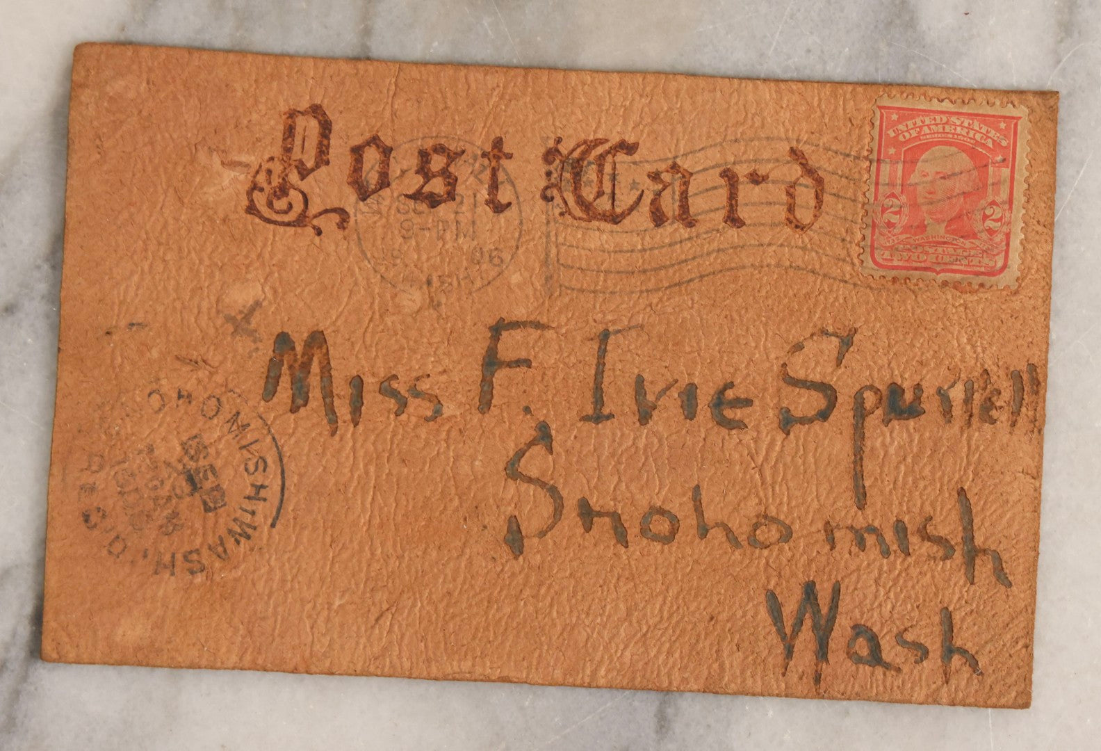 Lot 177 - Antique Walla Walla, Washington Leather Postcard With Pyrography Illustration Of Football Player, Hand-Painted, Postmarked 1906