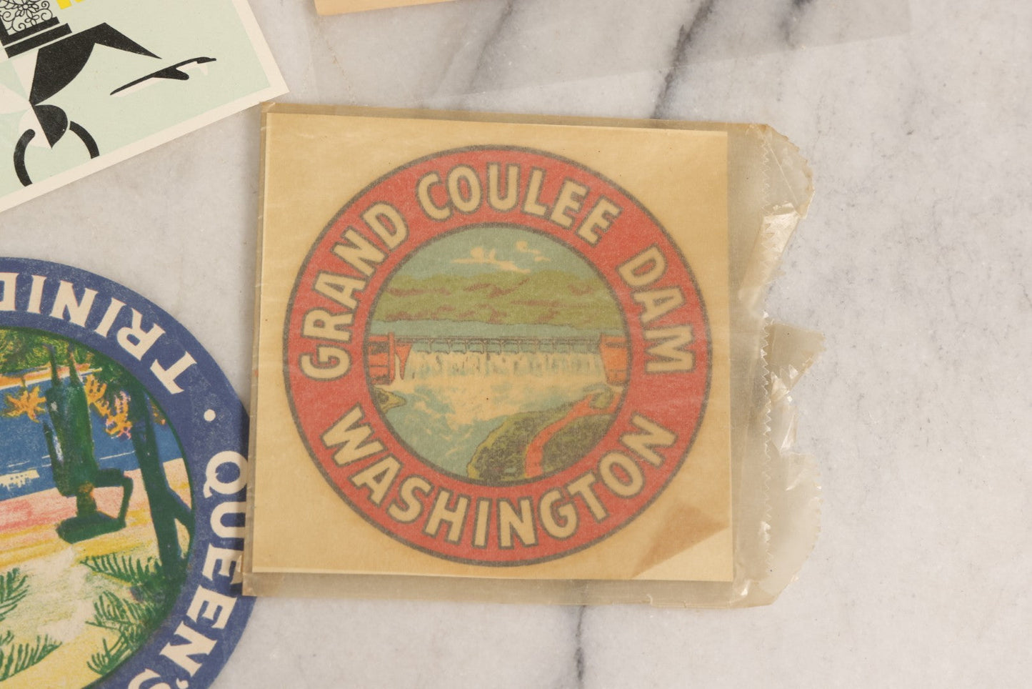 Lot 179 - Grouping Of 12 Vintage Travel Decals Including Fujimatsu Hotel Yokohama Japan, Hotel Camaguey Cuba, Grand Coulee Dam Washington, Death Valley 49ers Member