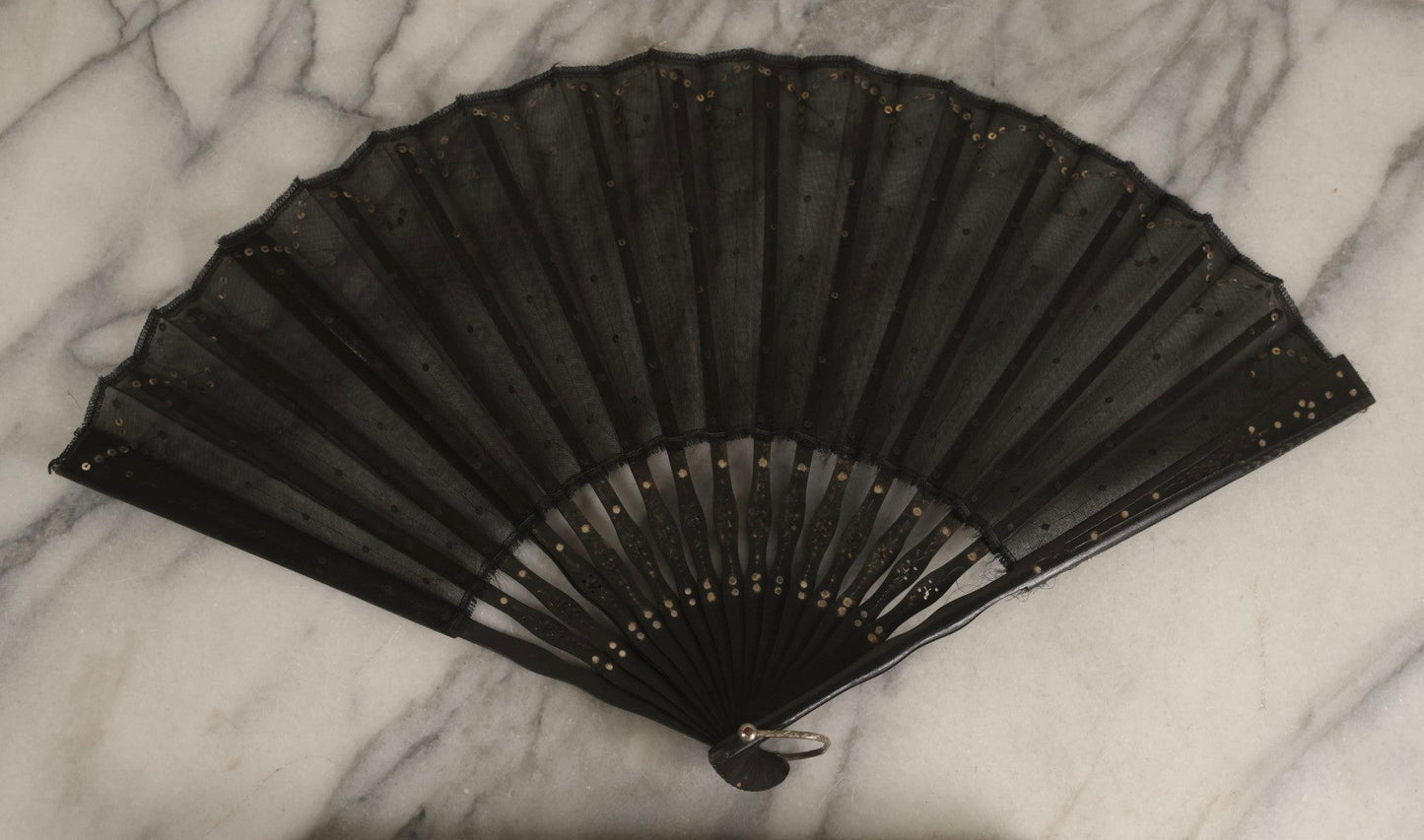 Lot 181 - Antique Black Mesh Folding Hand Fan In Original R.H. Stearns & Co. Box, Boston