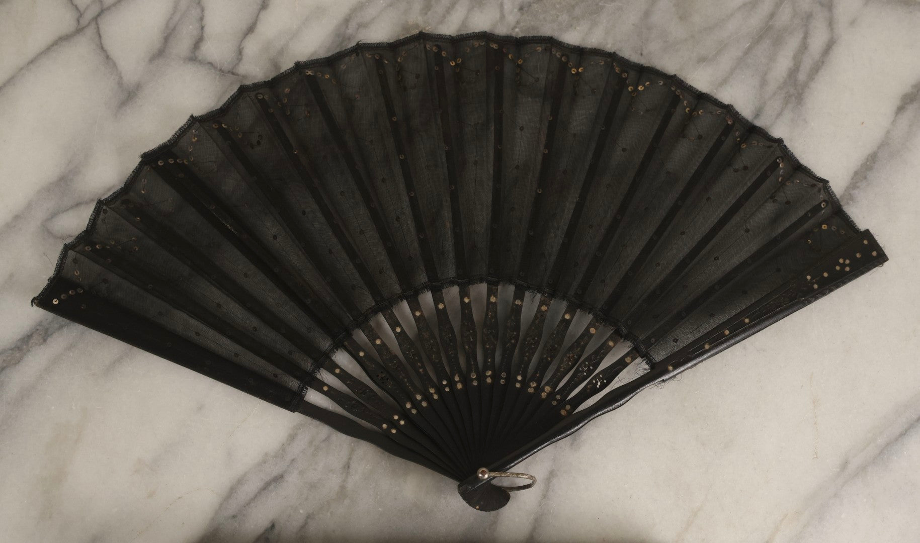 Lot 181 - Antique Black Mesh Folding Hand Fan In Original R.H. Stearns & Co. Box, Boston