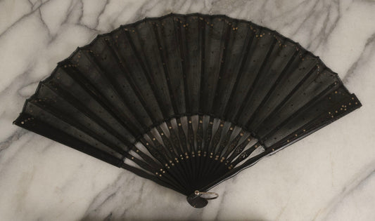 Lot 181 - Antique Black Mesh Folding Hand Fan In Original R.H. Stearns & Co. Box, Boston