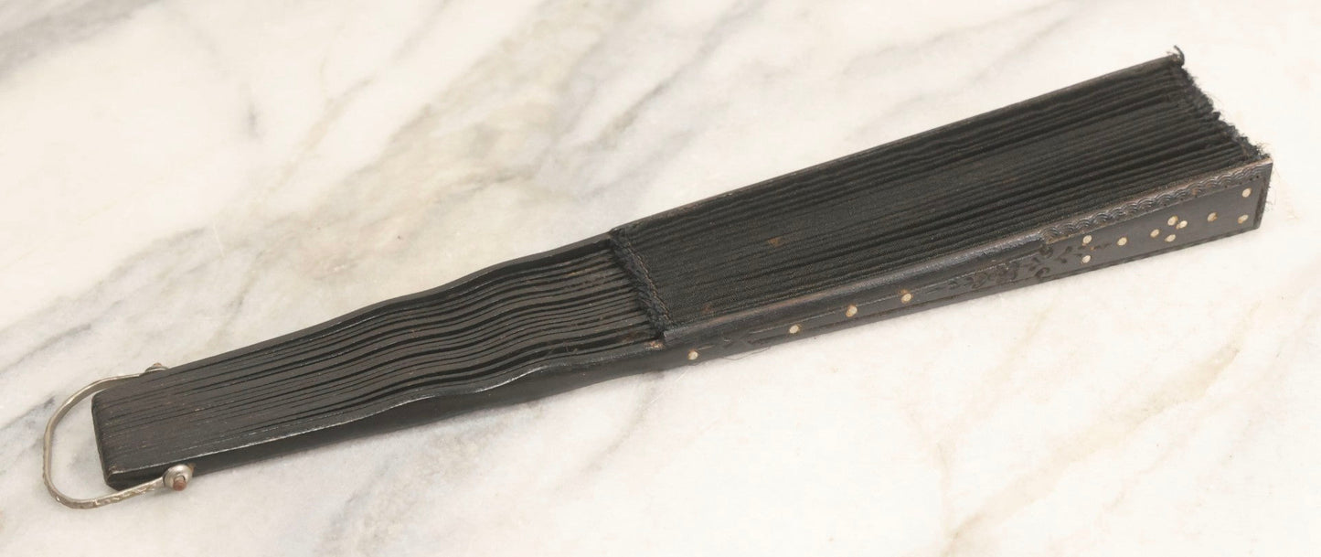 Lot 181 - Antique Black Mesh Folding Hand Fan In Original R.H. Stearns & Co. Box, Boston