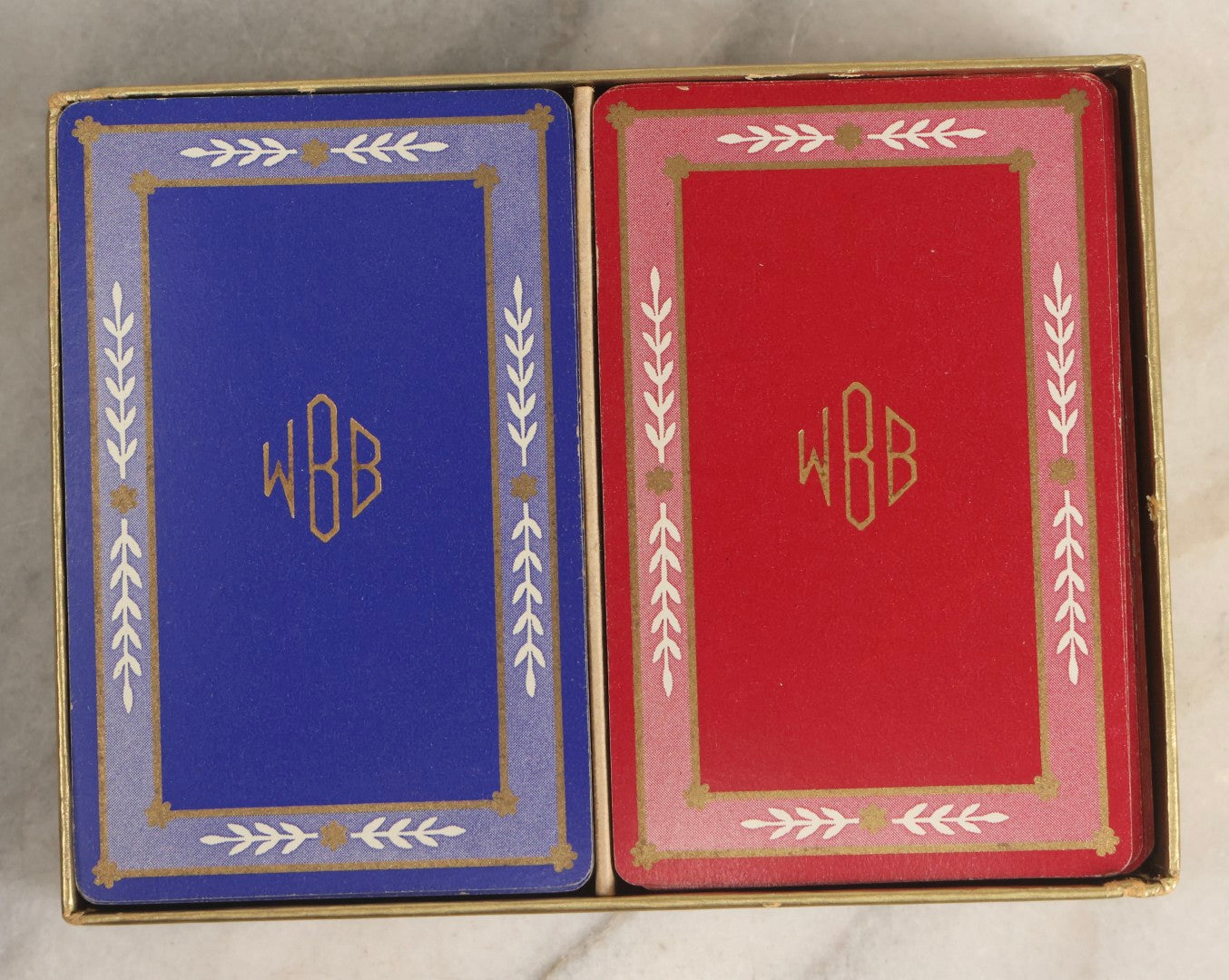 Lot 182 - Vintage Dual Deck Of “Riviera” Playing Cards By The Makers Of Congress Playing Cards In Original Box, Complete Red And Blue Decks With W.B.B. Monograms