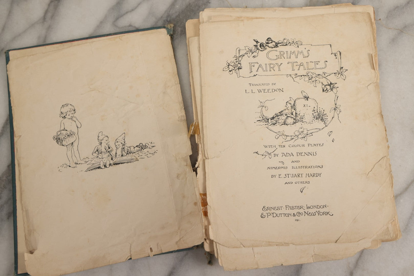 Lot 183 - “Grimm's Fairy Tales” Antique Illustrated Fairy Tale Book With Color Plates By Ada Dennis And Illustrations By E. Stuart Hardy, Published By Ernest Nister, London And E.P. Dutton & Co., New York, Note Poor, Craft-Grade Condition