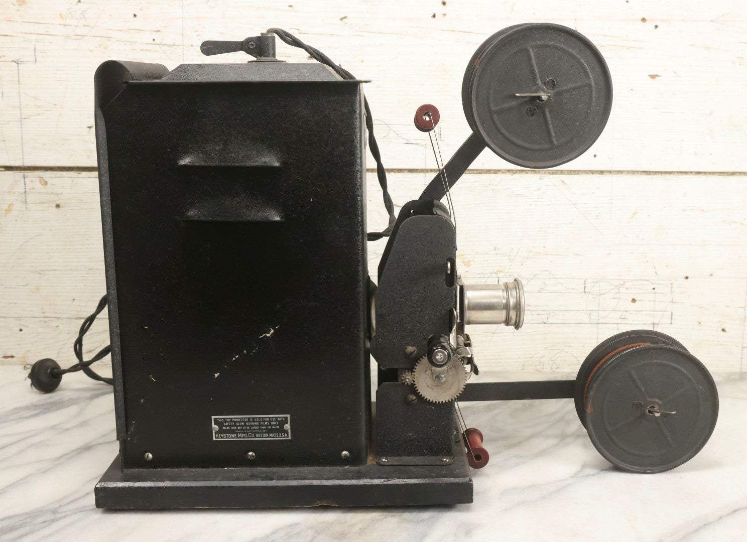 Lot 001 - Antique Keystone Moviegraph Hand-Crank 35Mm Motion Picture Film Toy Projector, Model 198-W, Patented 1920, With Period Comedy Film And Portion Of Original Box