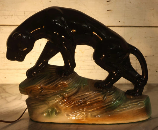 Lot 002 - Vintage Mid Century Ceramic Panther Television T.V. Lamp, Large Size