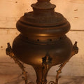 Lot 004 - Antique Kerosene To Electric Table Lamp Conversion With Ram Head Ornaments And Wooden Base, Made In U.S.A.., 18-1/4" H