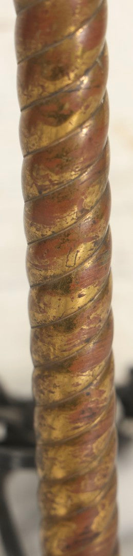 Lot 005 - Antique Gas Lamp To Electric Conversion With Brass Spiral Column And Ornate Cast Iron Base, 15-1/4" H