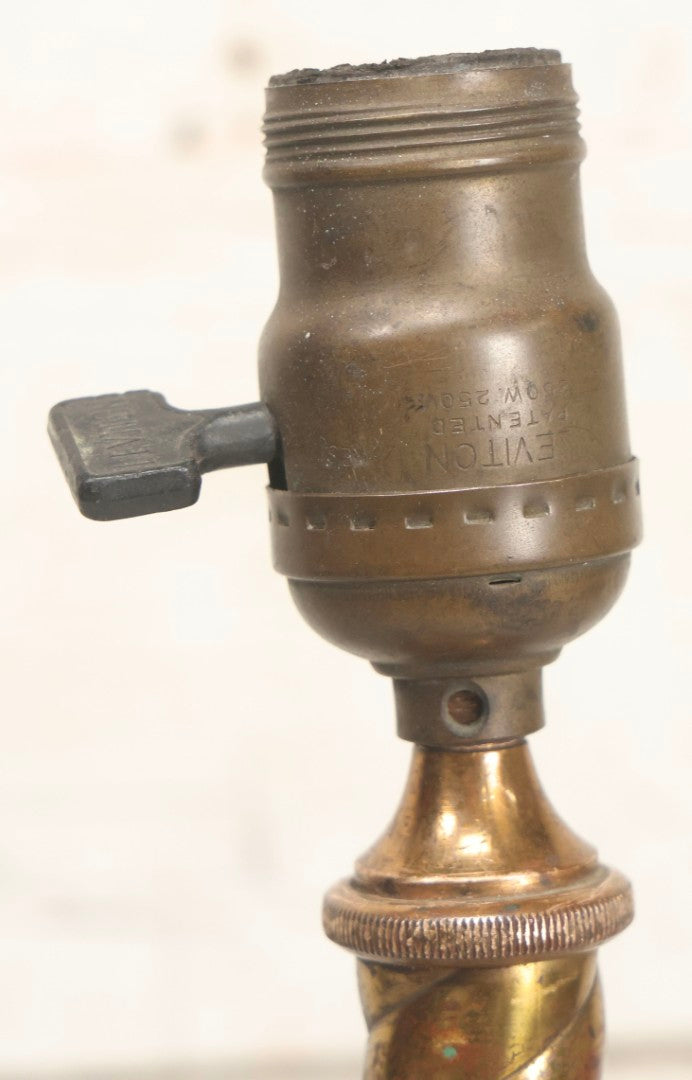 Lot 005 - Antique Gas Lamp To Electric Conversion With Brass Spiral Column And Ornate Cast Iron Base, 15-1/4" H