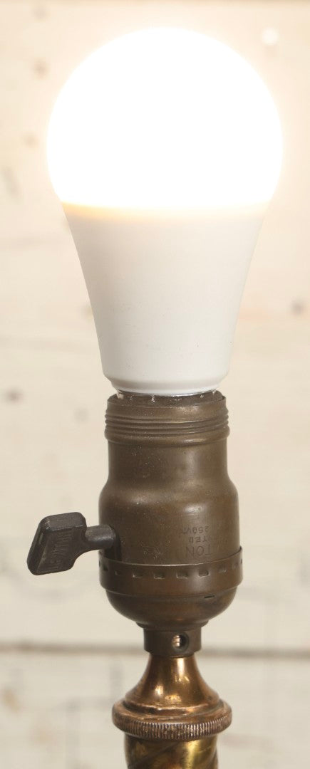 Lot 005 - Antique Gas Lamp To Electric Conversion With Brass Spiral Column And Ornate Cast Iron Base, 15-1/4" H