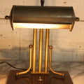 Lot 006 - Antique Brass Desk Lamp With Faux Slate Wood Base And Mechanical Power Switch, 14-1/4" H