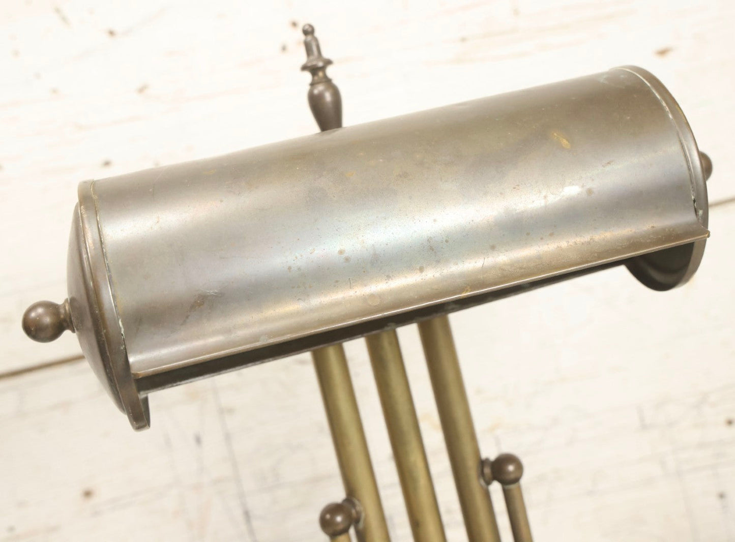 Lot 006 - Antique Brass Desk Lamp With Faux Slate Wood Base And Mechanical Power Switch, 14-1/4" H