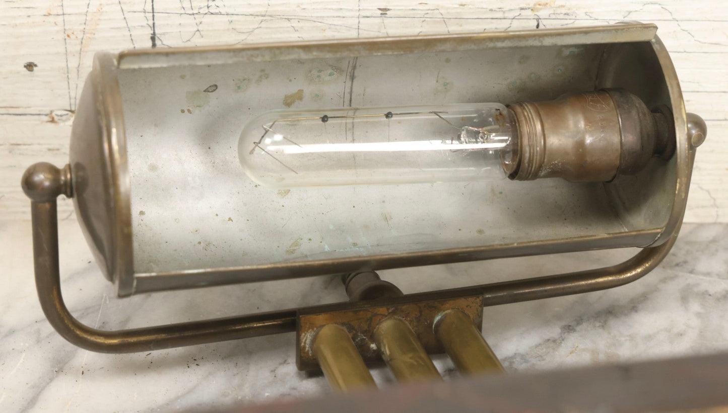 Lot 006 - Antique Brass Desk Lamp With Faux Slate Wood Base And Mechanical Power Switch, 14-1/4" H