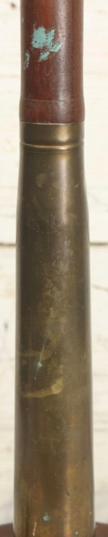 Lot 007 - Antique WWI Era Artillery Shell Trench Art Electric Lamp With Brass Shell And Wooden Projectile, 22" H