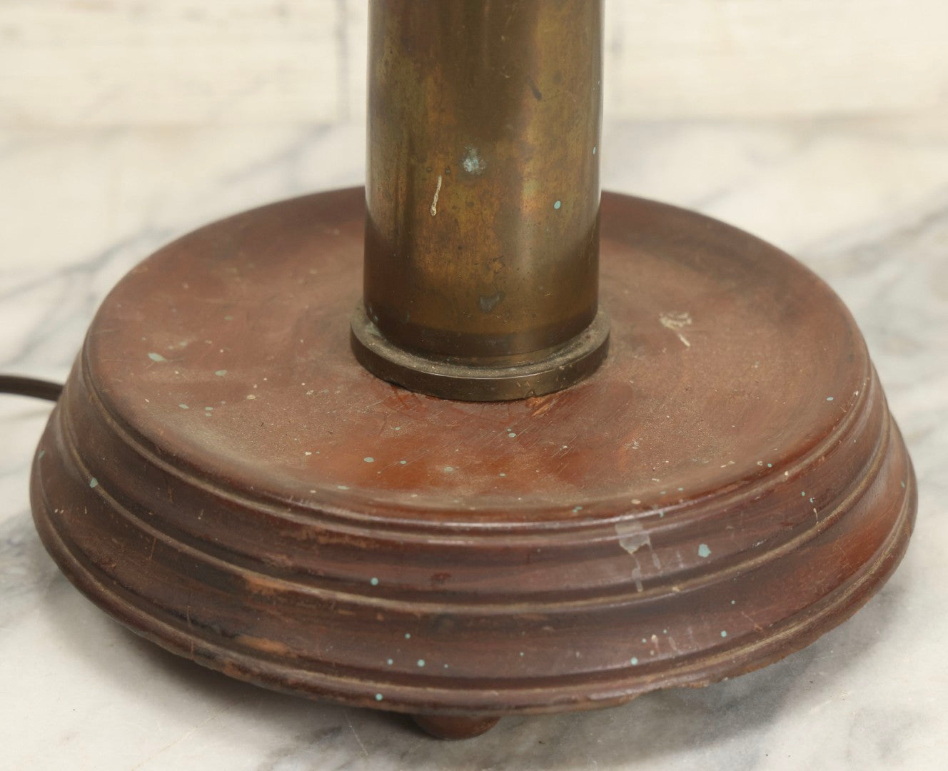 Lot 007 - Antique WWI Era Artillery Shell Trench Art Electric Lamp With Brass Shell And Wooden Projectile, 22" H