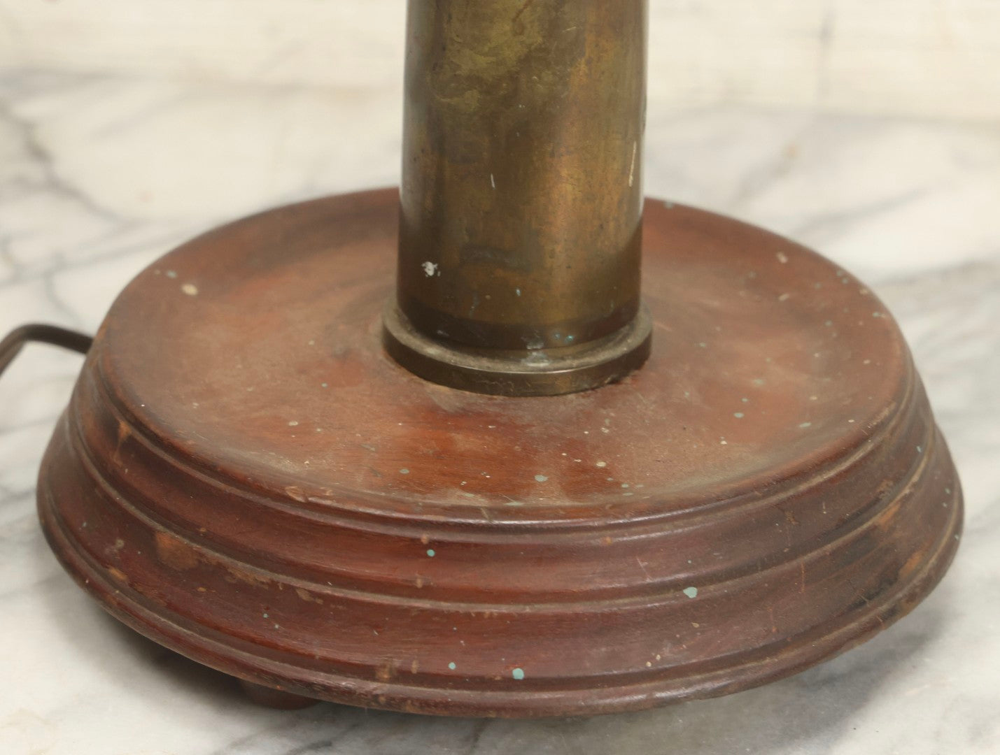 Lot 007 - Antique WWI Era Artillery Shell Trench Art Electric Lamp With Brass Shell And Wooden Projectile, 22" H