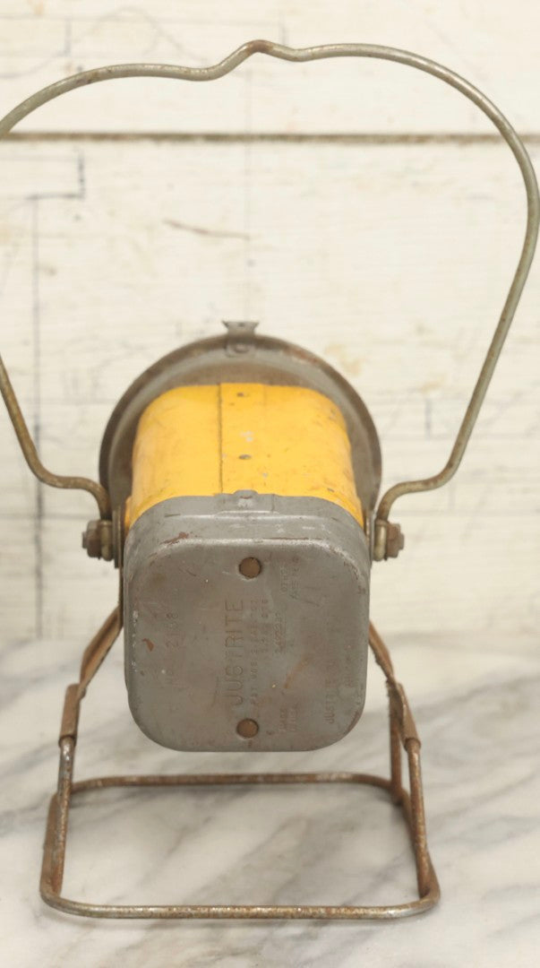 Lot 010 - Vintage Justrite No. 2198 Battery Powered Flashlight With Yellow Metal Body, Justrite Manufacturing Co., Chicago, Illinois, 11" H