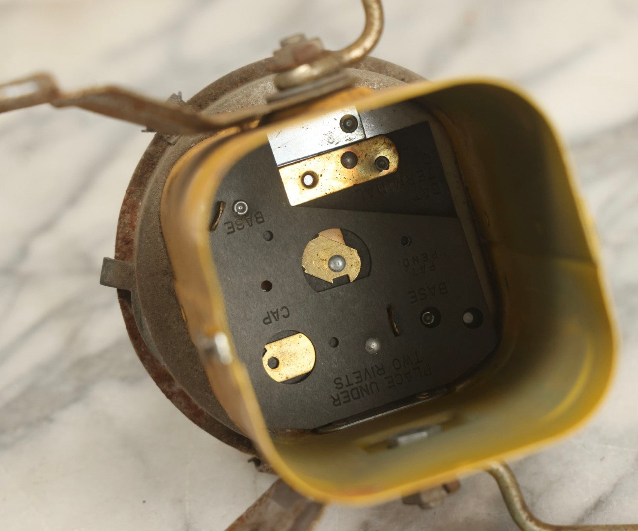 Lot 010 - Vintage Justrite No. 2198 Battery Powered Flashlight With Yellow Metal Body, Justrite Manufacturing Co., Chicago, Illinois, 11" H