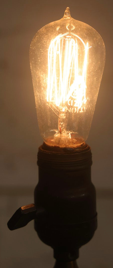 Lot 012 - Grouping Of Seven Antique Edison Style Incandescent Light Bulbs With Mixed Makers Including Bryan Marsh Imperial, Miller Patent 1902, National Mazda General Electric, Red And Clear Examples